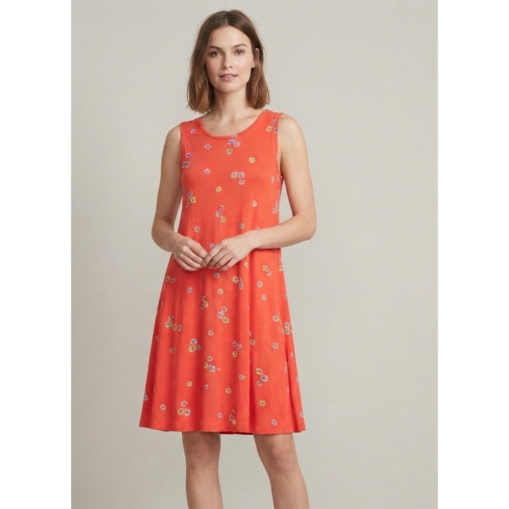 Style & co Floral Daisy Sleeveless Knit Swing Dress Orange Small
